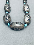 One Of The Best Vintage Native American Navajo Turquoise Sterling Silver Inlay Bead Necklace-Nativo Arts