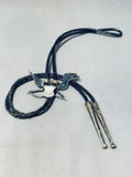 Best Vintage Native American Zuni Blue Gem Turquoise Sterling Silver Roadrunner Bolo Tie-Nativo Arts