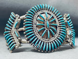 One Of Best Ever Vintage Native American Zuni Needle Turquoise Sterling Silver Cluster Bracelet-Nativo Arts