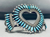 Heart Of Love Vintage Zuni Blue Gem Needlepoint Sterling Silver Heart Bracelet-Nativo Arts