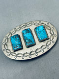 Rare Vintage Native American Navajo Blue Diamond Turquoise Sterling Silver Buckle-Nativo Arts