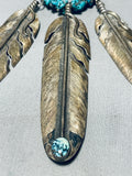 One Of The Biggest Dangling Feather Vintage Native American Navajo Sterling Silver Necklace-Nativo Arts