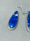 Dynamic Vintage Native American Navajo Azurite Sterling Silver Dangle Earrings-Nativo Arts