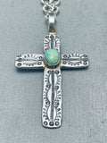 Tony Aguilar Sr Vintage Santo Domingo Green Turquoise Sterling Silver Necklace-Nativo Arts