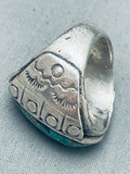 Huge Heavy 37 Grams Vintage Native American Navajo Cerrillos Turquoise Sterling Silver Ring-Nativo Arts