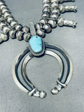 204 Grams Native American Navajo Turquoise Sterling Silver Squash Blossom Necklace-Nativo Arts