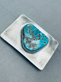 Heavy Big Vintage Native American Navajo Spiderweb Turquoise Sterling Silver Buckle-Nativo Arts