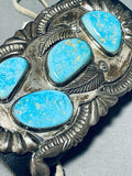 Native American Authentic Vintage Zuni Blue Gem Turquoise Sterling Silver Bow Guard-Nativo Arts