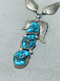 Three Tiers Of Turquoise Vintage Native American Navajo Sterling Silver Leaf Necklace-Nativo Arts