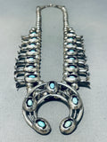 Exceptional Vintage Native American Navajo Blue Gem Turquoise Sterling Silver Squash Necklace-Nativo Arts