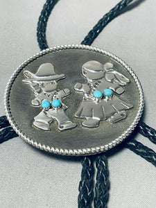 Dancing Native People Vintage Native American Navajo Turquoise Sterling Silver Bolo Tie-Nativo Arts