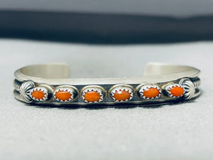 Exquisite Native American Zuni Coral Sterling Silver Bracelet-Nativo Arts