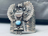 137 Grams Heavy Bird Native American Navajo Turquoise Sterling Silver Bracelet-Nativo Arts