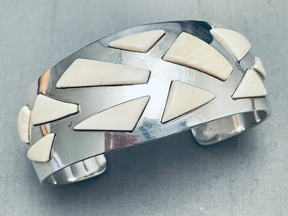 Very Rare Gil Nelson Special White Stone Vintage Native American Navajo Sterling Silver Bracelet-Nativo Arts