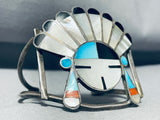 Colossal Chief Head Vintage Native American Zuni Inlay Sterling Silver Bracelet-Nativo Arts