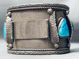 HEAVY VINTAGE 153 G NAVAJO TURQUOISE STERLING SILVER WATCH BRACELET