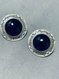 Native American Fabulous Vintage Santo Domingo Black Onyx Sterling Silver Earrings-Nativo Arts
