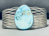 Captivating Vintage Native American Navajo Pilot Mountain Turquoise Sterling Silver Bracelet-Nativo Arts