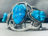 Turquoise Toads!! Vintage Native American Navajo Sterling Silver Bracelet Old-Nativo Arts