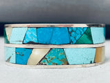 Joe Kayenta 7 Inch Wrist Vintage Native American Navajo Turquoise Inlay Sterling Silver Bracelet-Nativo Arts