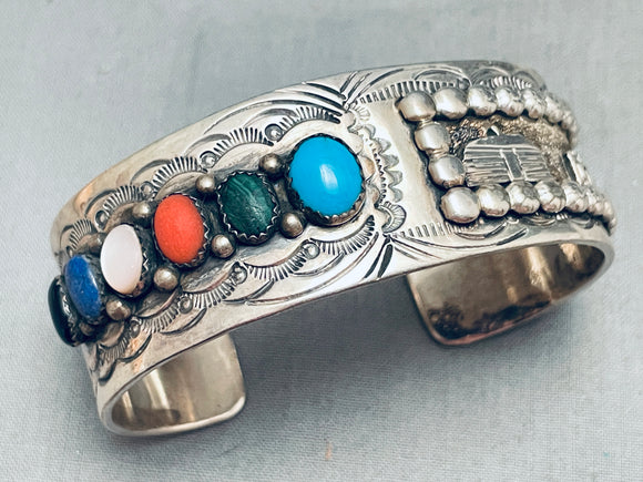 One Of The Most Unique Vintage Native American Navajo Turquoise Sterling Silver Bracelet-Nativo Arts