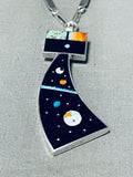 Eye-catching Native American Navajo Turquoise, Opal, Jet Sterling Silver Signed Kachina Necklace-Nativo Arts