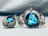 Sensational Vintage Native American Navajo Morenci Turquoise Sterling Silver Slave Bracelet-Nativo Arts