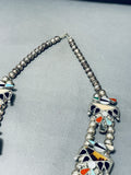 Gasp! Vintage Native American Zuni Bird Inlay Sterling Silver Squash Blossom Necklace Old-Nativo Arts