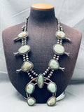 262 Grams Vintage Native American Navajo Turquoise Sterling Silver Squash Blossom Necklace-Nativo Arts