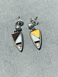 Exquisite Vintage Native American Hopi Tigers Eye Sterling Silver Signed Earrings-Nativo Arts