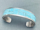 Rickell Booqua Native American Zuni Blue Gem Turquoise Sterling Silver Bracelet-Nativo Arts