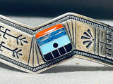 Native American One Of The Most Intricate Vintage Santo Domingo Inlay Sterling Silver Bracelet-Nativo Arts