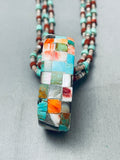 Intricate Vintage Santo Domingo Turquoise Inlay Heishi Necklace-Nativo Arts