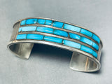 Very Rare Vintage Native American Navajo Blue Gem Turquoise Sterling Silve Rinlay Bracelet-Nativo Arts