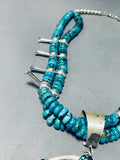 198 Grams Native American Navajo Turquoise Sterling Silver Squahs Blossom Necklace-Nativo Arts