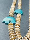 Offset Turquoise Bears!! Vintage Santo Domingo Sterling Silver Shell Necklace-Nativo Arts