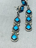 Amazing Vintage Native American Navajo Kingman Turquoise Sterling Silver Signed Earrings-Nativo Arts