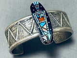 Cosmic Heavy Green Turquoise Native American Navajo Sterling Silver Sturdy Bracelet-Nativo Arts