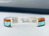 7 Inch Wrist Native American Navajo Space Inlay Turquoise Sterling Silver Bracelet-Nativo Arts