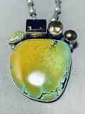 One Of Most Unique Ever Vintage Native American Navajo Green Turquoise Sterling Silver Necklace-Nativo Arts