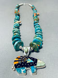 Stellar Vintage Signed Native American Navajo Inlay Jet Turquoise Cosmic Bear Necklace-Nativo Arts