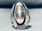 One Of The Most Unique Ever Vintage Native American Navajo Turquoise Inlay Sterling Silver Ring-Nativo Arts