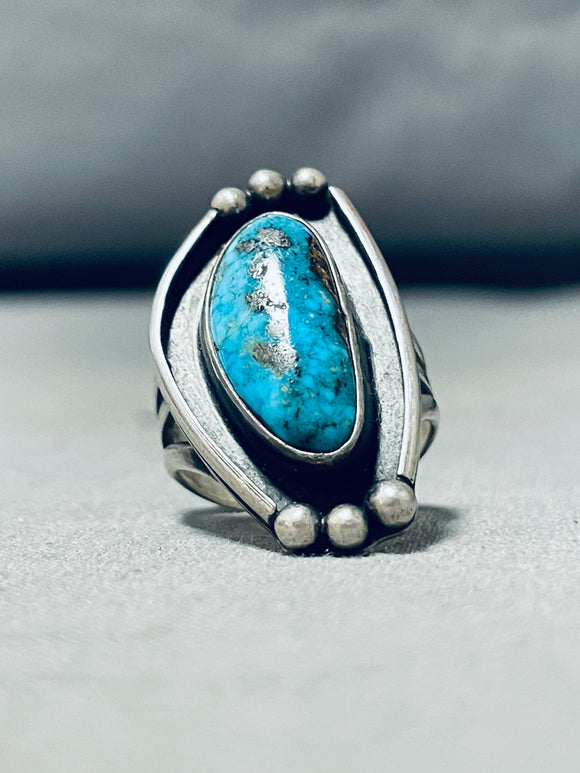 Tremendous Vintage Native American Navajo Pilot Mountain Turquoise Sterling Silver Ring-Nativo Arts