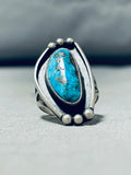 Tremendous Vintage Native American Navajo Pilot Mountain Turquoise Sterling Silver Ring-Nativo Arts