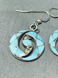 Important Vintage Native American Zuni Blue Gem Turquoise Sterling Silver Earrings-Nativo Arts