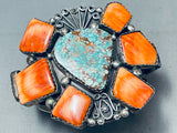 144 G, Huge Vintage Native American Navajo Turquoise Shell Sterling Silver Bracelet