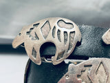 Hand Tooled Detailed Vintage Native American Navajo Sterling Silver Bear Concho Belt-Nativo Arts