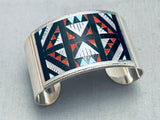 Leo Otue Vintage Native American Zuni Rug Inlay Turquoise Sterling Silver Bracelet-Nativo Arts