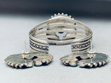 Rare Naja Vintage Native American Navajo Turquoise Sterling Silver Bracelet Earrings-Nativo Arts