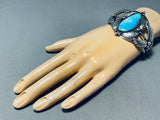 Leaves At Sides Vintage Native American Navajo Spiderweb Turquoise Sterling Silver Bracelet-Nativo Arts